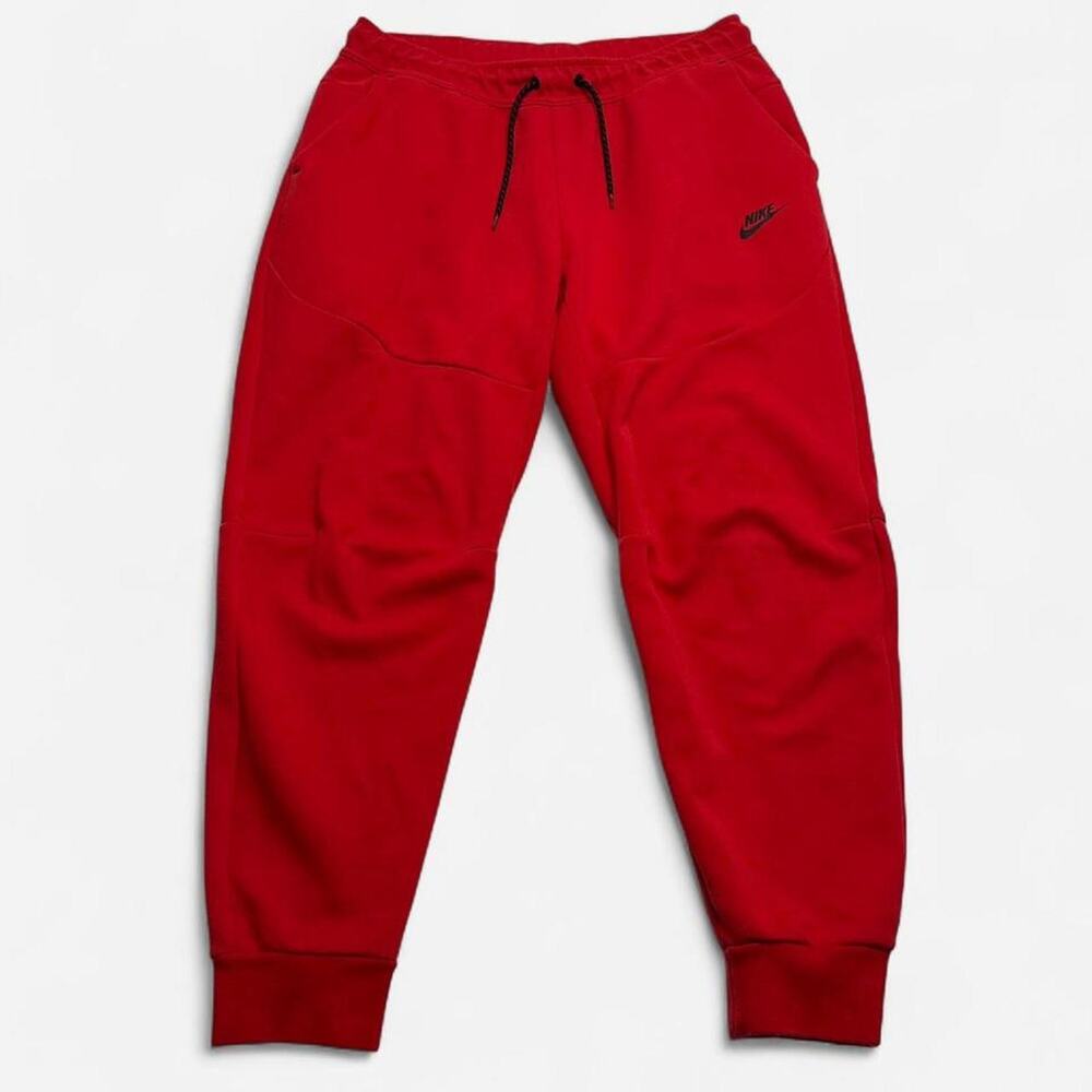 Nike Tech Fleece Joggers Red Black Zip Pocket Pants Large